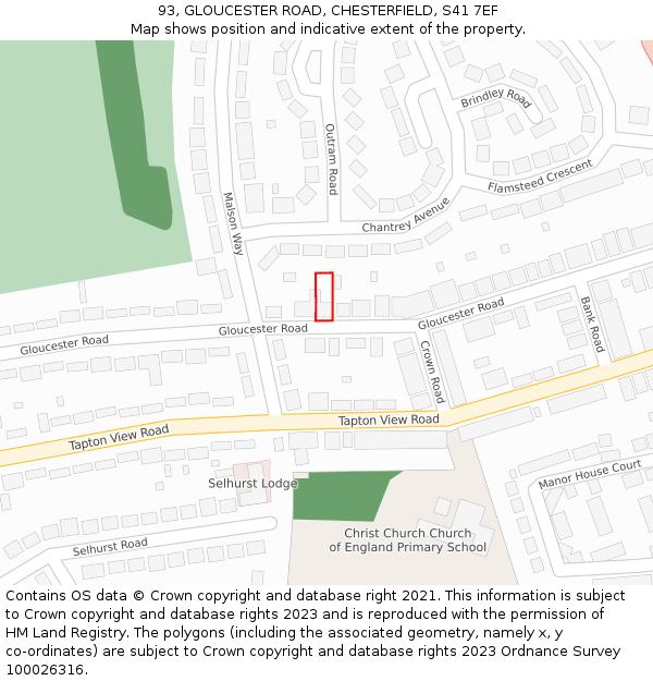 93, GLOUCESTER ROAD, CHESTERFIELD, S41 7EF: Location map and indicative extent of plot