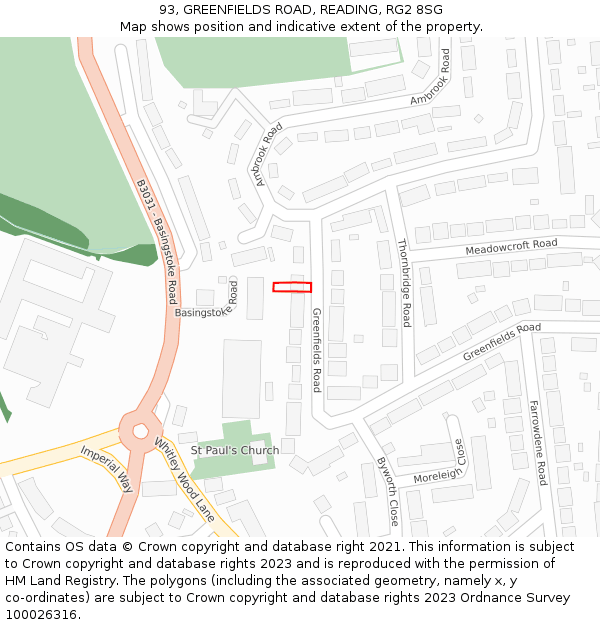 93, GREENFIELDS ROAD, READING, RG2 8SG: Location map and indicative extent of plot