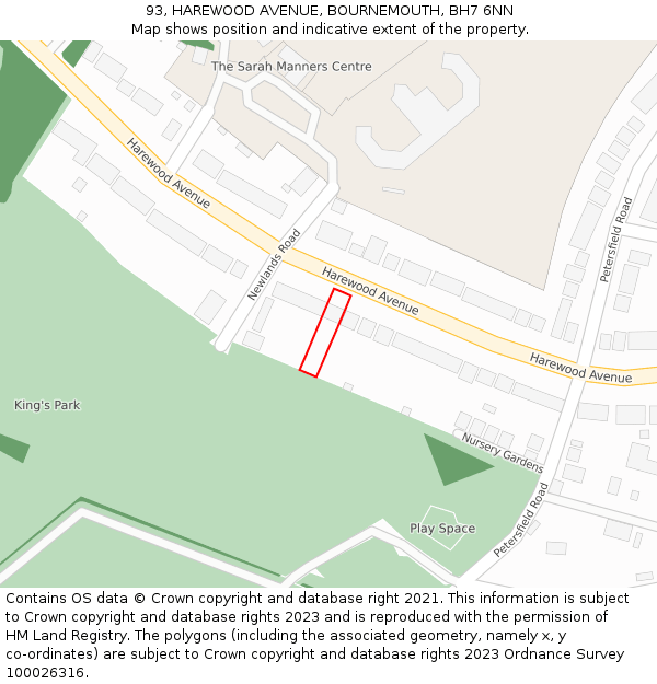 93, HAREWOOD AVENUE, BOURNEMOUTH, BH7 6NN: Location map and indicative extent of plot