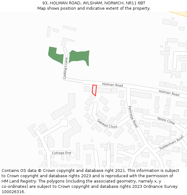 93, HOLMAN ROAD, AYLSHAM, NORWICH, NR11 6BT: Location map and indicative extent of plot