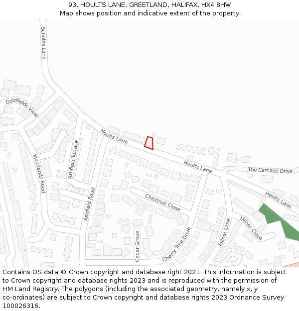 93, HOULTS LANE, GREETLAND, HALIFAX, HX4 8HW: Location map and indicative extent of plot