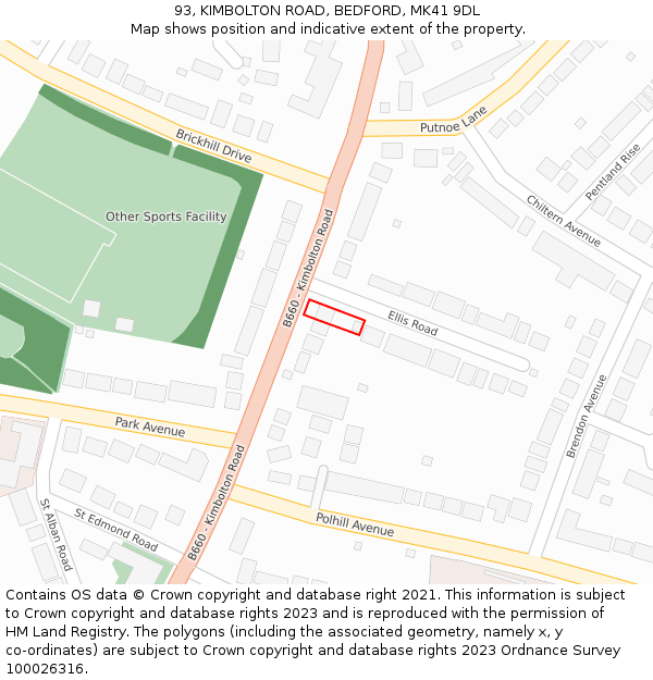 93, KIMBOLTON ROAD, BEDFORD, MK41 9DL: Location map and indicative extent of plot