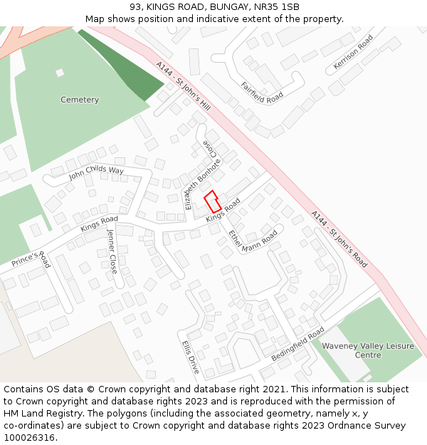 93, KINGS ROAD, BUNGAY, NR35 1SB: Location map and indicative extent of plot