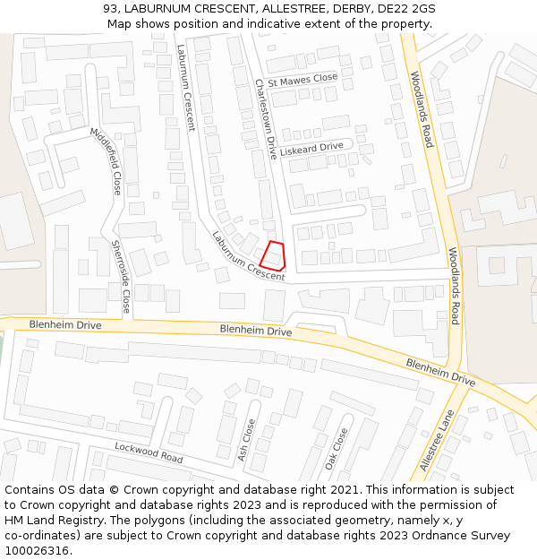 93, LABURNUM CRESCENT, ALLESTREE, DERBY, DE22 2GS: Location map and indicative extent of plot