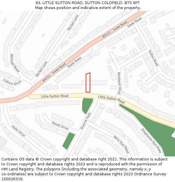 93, LITTLE SUTTON ROAD, SUTTON COLDFIELD, B75 6PT: Location map and indicative extent of plot