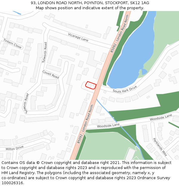 93, LONDON ROAD NORTH, POYNTON, STOCKPORT, SK12 1AG: Location map and indicative extent of plot