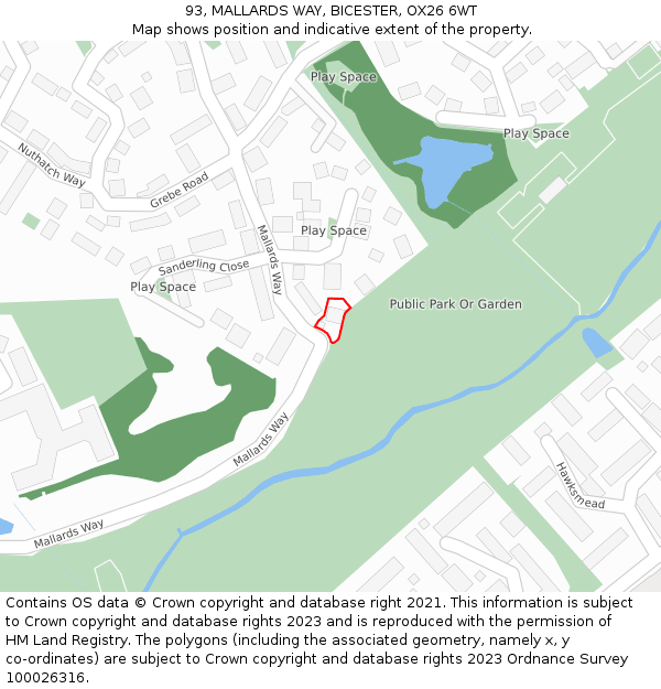 93, MALLARDS WAY, BICESTER, OX26 6WT: Location map and indicative extent of plot