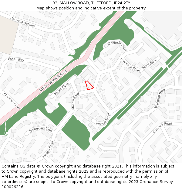 93, MALLOW ROAD, THETFORD, IP24 2TY: Location map and indicative extent of plot