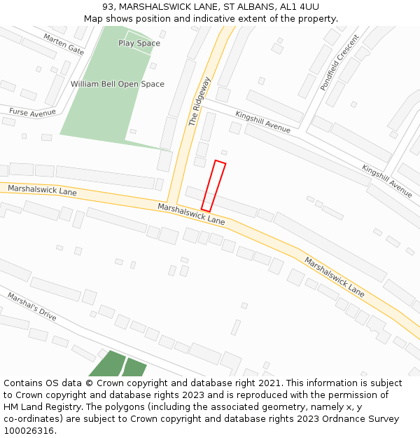 93, MARSHALSWICK LANE, ST ALBANS, AL1 4UU: Location map and indicative extent of plot