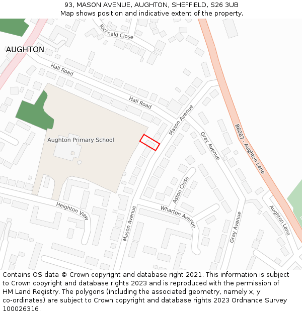 93, MASON AVENUE, AUGHTON, SHEFFIELD, S26 3UB: Location map and indicative extent of plot