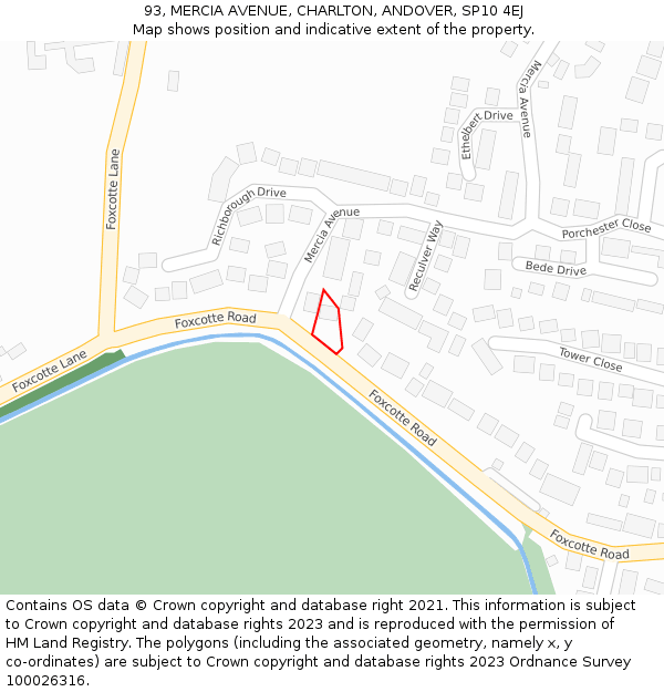 93, MERCIA AVENUE, CHARLTON, ANDOVER, SP10 4EJ: Location map and indicative extent of plot