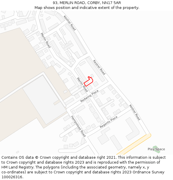 93, MERLIN ROAD, CORBY, NN17 5AR: Location map and indicative extent of plot