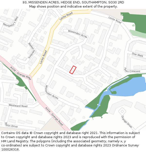 93, MISSENDEN ACRES, HEDGE END, SOUTHAMPTON, SO30 2RD: Location map and indicative extent of plot