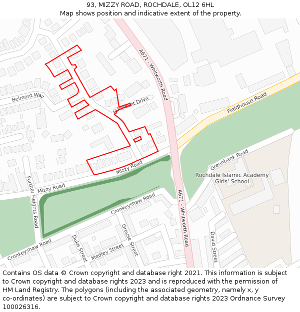 93, MIZZY ROAD, ROCHDALE, OL12 6HL: Location map and indicative extent of plot