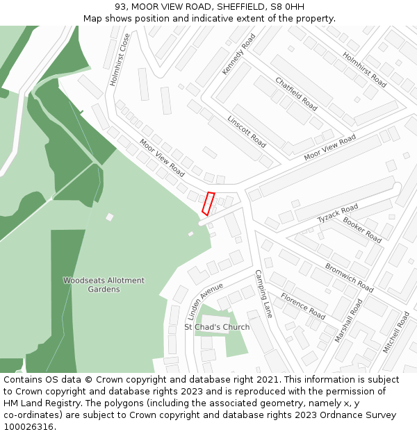 93, MOOR VIEW ROAD, SHEFFIELD, S8 0HH: Location map and indicative extent of plot