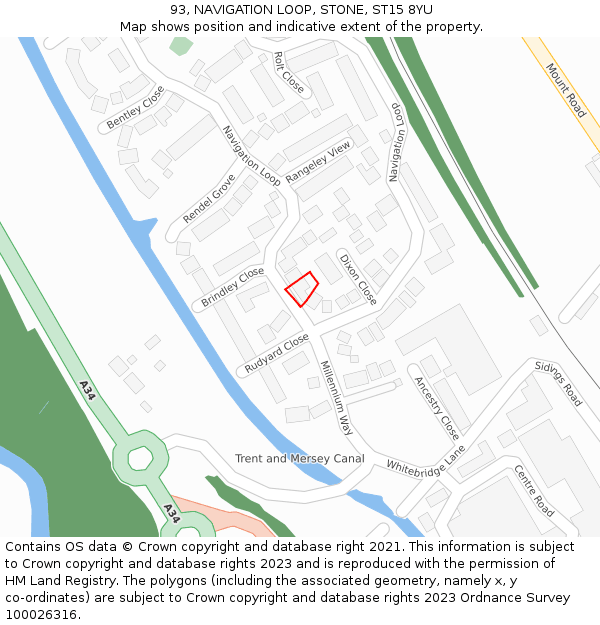 93, NAVIGATION LOOP, STONE, ST15 8YU: Location map and indicative extent of plot