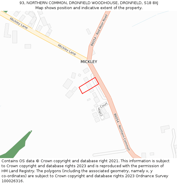93, NORTHERN COMMON, DRONFIELD WOODHOUSE, DRONFIELD, S18 8XJ: Location map and indicative extent of plot