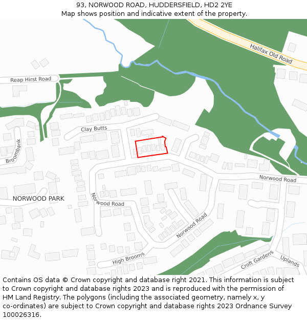 93, NORWOOD ROAD, HUDDERSFIELD, HD2 2YE: Location map and indicative extent of plot