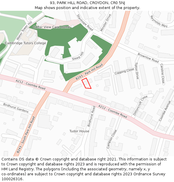 93, PARK HILL ROAD, CROYDON, CR0 5NJ: Location map and indicative extent of plot