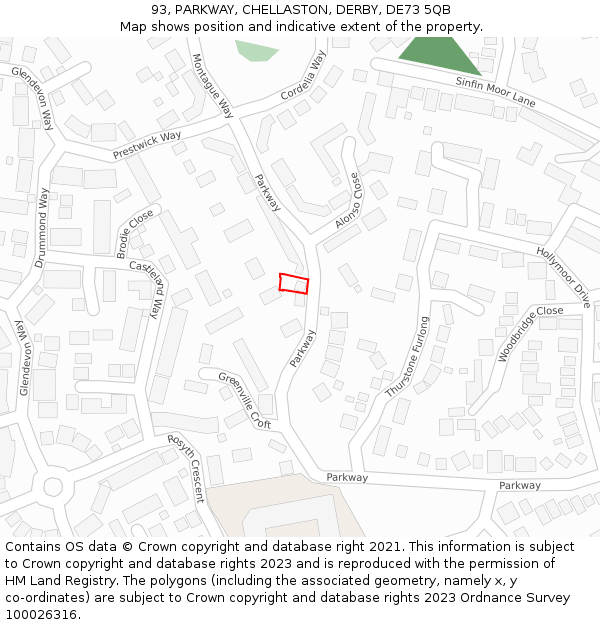 93, PARKWAY, CHELLASTON, DERBY, DE73 5QB: Location map and indicative extent of plot