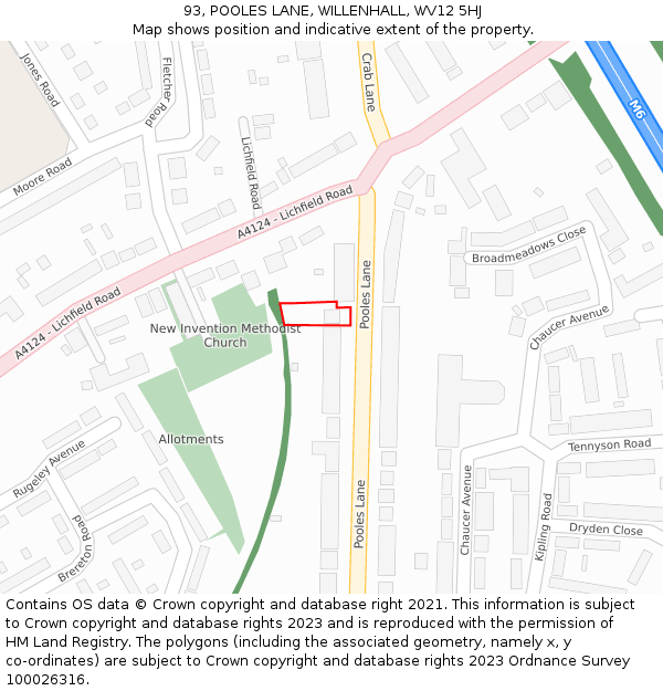 93, POOLES LANE, WILLENHALL, WV12 5HJ: Location map and indicative extent of plot
