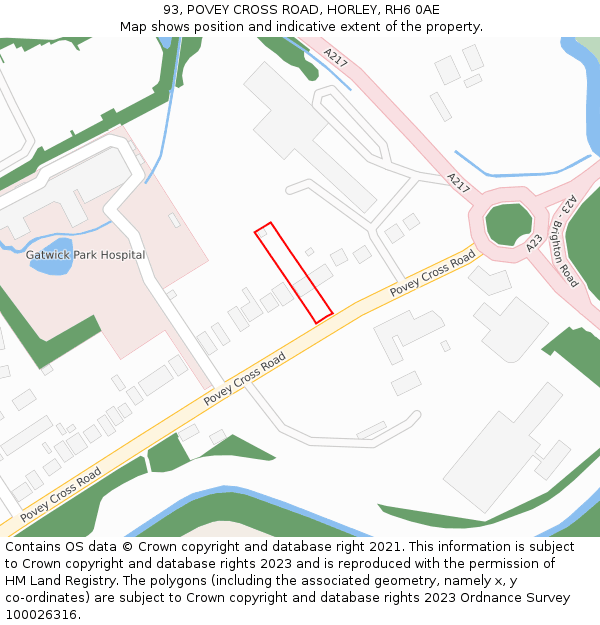 93, POVEY CROSS ROAD, HORLEY, RH6 0AE: Location map and indicative extent of plot