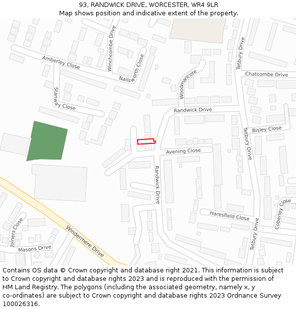 93, RANDWICK DRIVE, WORCESTER, WR4 9LR: Location map and indicative extent of plot