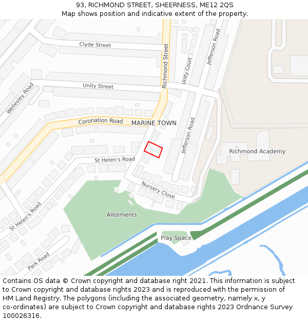 93, RICHMOND STREET, SHEERNESS, ME12 2QS: Location map and indicative extent of plot