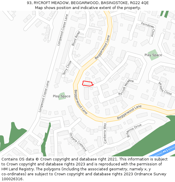 93, RYCROFT MEADOW, BEGGARWOOD, BASINGSTOKE, RG22 4QE: Location map and indicative extent of plot