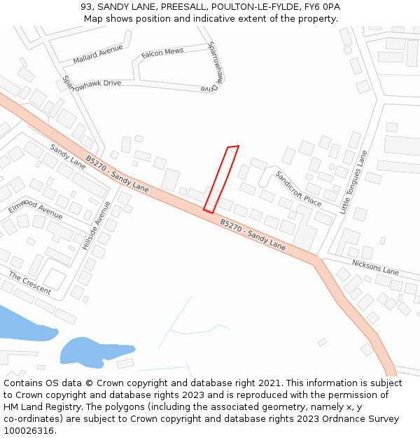 93, SANDY LANE, PREESALL, POULTON-LE-FYLDE, FY6 0PA: Location map and indicative extent of plot
