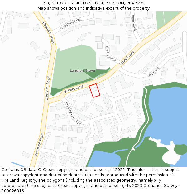 93, SCHOOL LANE, LONGTON, PRESTON, PR4 5ZA: Location map and indicative extent of plot