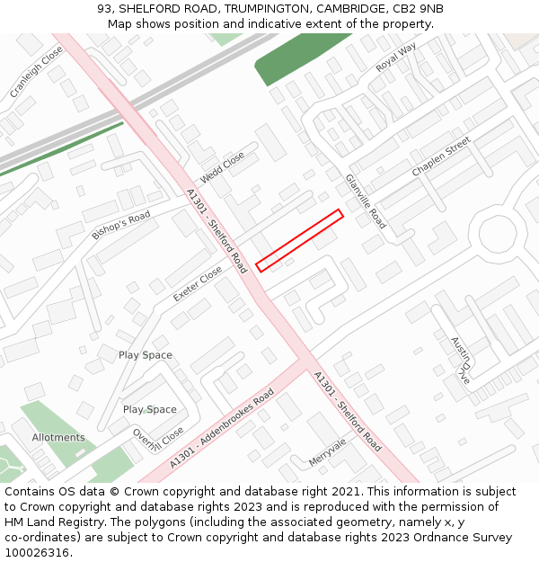 93, SHELFORD ROAD, TRUMPINGTON, CAMBRIDGE, CB2 9NB: Location map and indicative extent of plot