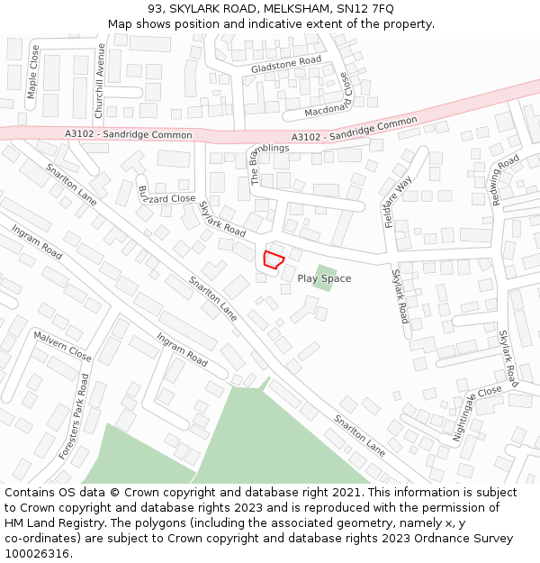 93, SKYLARK ROAD, MELKSHAM, SN12 7FQ: Location map and indicative extent of plot