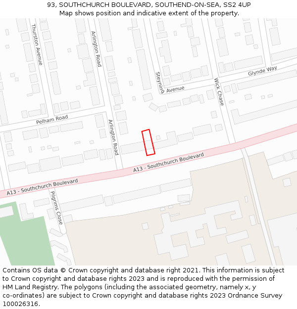 93, SOUTHCHURCH BOULEVARD, SOUTHEND-ON-SEA, SS2 4UP: Location map and indicative extent of plot