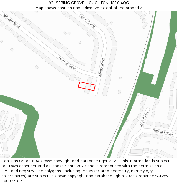93, SPRING GROVE, LOUGHTON, IG10 4QG: Location map and indicative extent of plot