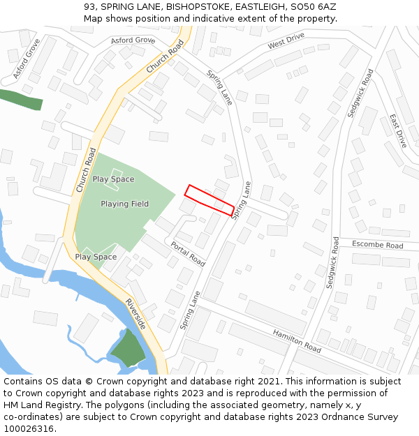 93, SPRING LANE, BISHOPSTOKE, EASTLEIGH, SO50 6AZ: Location map and indicative extent of plot