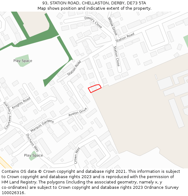 93, STATION ROAD, CHELLASTON, DERBY, DE73 5TA: Location map and indicative extent of plot