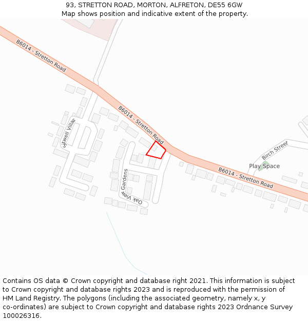 93, STRETTON ROAD, MORTON, ALFRETON, DE55 6GW: Location map and indicative extent of plot