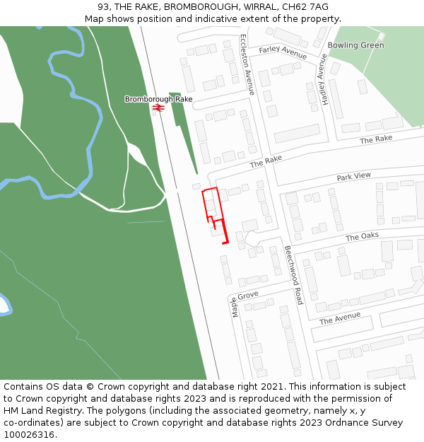 93, THE RAKE, BROMBOROUGH, WIRRAL, CH62 7AG: Location map and indicative extent of plot