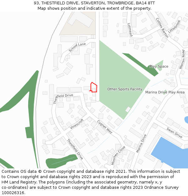 93, THESTFIELD DRIVE, STAVERTON, TROWBRIDGE, BA14 8TT: Location map and indicative extent of plot