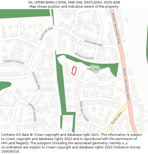 93, UPPER BARN COPSE, FAIR OAK, EASTLEIGH, SO50 8DB: Location map and indicative extent of plot