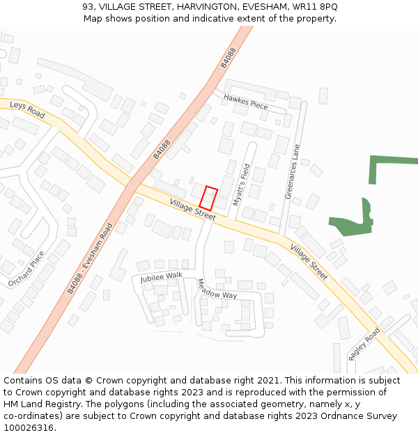 93, VILLAGE STREET, HARVINGTON, EVESHAM, WR11 8PQ: Location map and indicative extent of plot