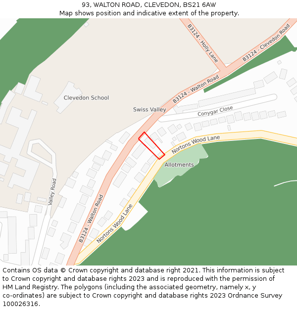 93, WALTON ROAD, CLEVEDON, BS21 6AW: Location map and indicative extent of plot