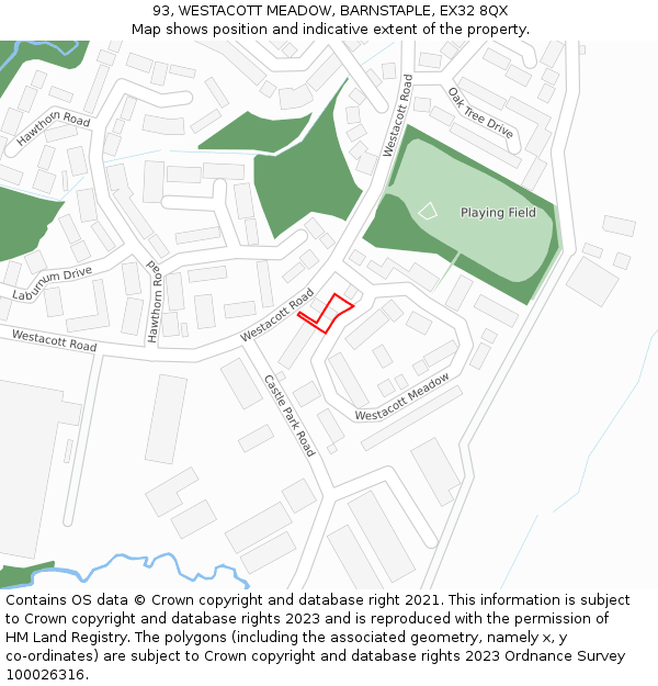 93, WESTACOTT MEADOW, BARNSTAPLE, EX32 8QX: Location map and indicative extent of plot