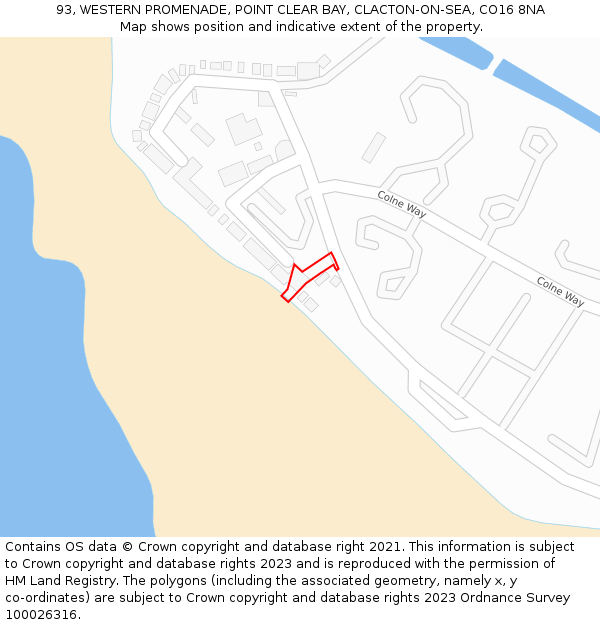 93, WESTERN PROMENADE, POINT CLEAR BAY, CLACTON-ON-SEA, CO16 8NA: Location map and indicative extent of plot
