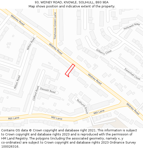 93, WIDNEY ROAD, KNOWLE, SOLIHULL, B93 9EA: Location map and indicative extent of plot
