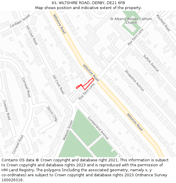 93, WILTSHIRE ROAD, DERBY, DE21 6FB: Location map and indicative extent of plot