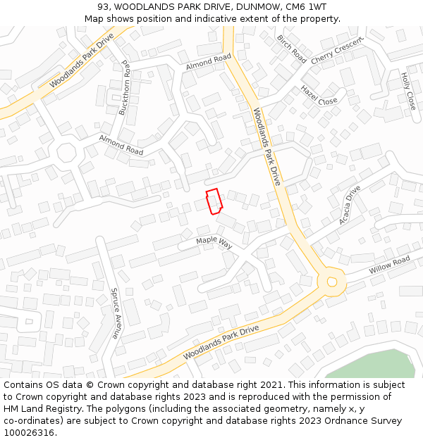 93, WOODLANDS PARK DRIVE, DUNMOW, CM6 1WT: Location map and indicative extent of plot