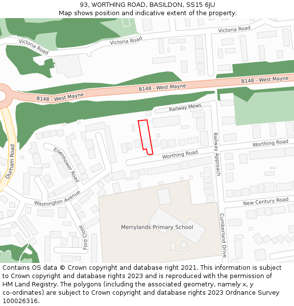93, WORTHING ROAD, BASILDON, SS15 6JU: Location map and indicative extent of plot