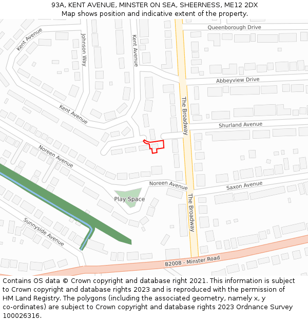 93A, KENT AVENUE, MINSTER ON SEA, SHEERNESS, ME12 2DX: Location map and indicative extent of plot